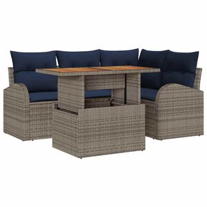 vidaXL Ensemble de canap&eacute; de jardin 5 pcs gris et bleu marine