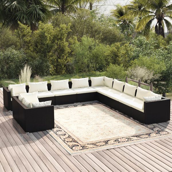 vidaXL Salon de jardin 11 pcs avec coussins noir r&eacute;sine tress&eacute;e