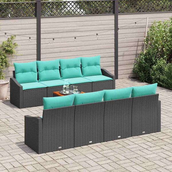 vidaXL Ensemble de canap&eacute; de jardin avec coussin 9 pcs Noir polyrotin