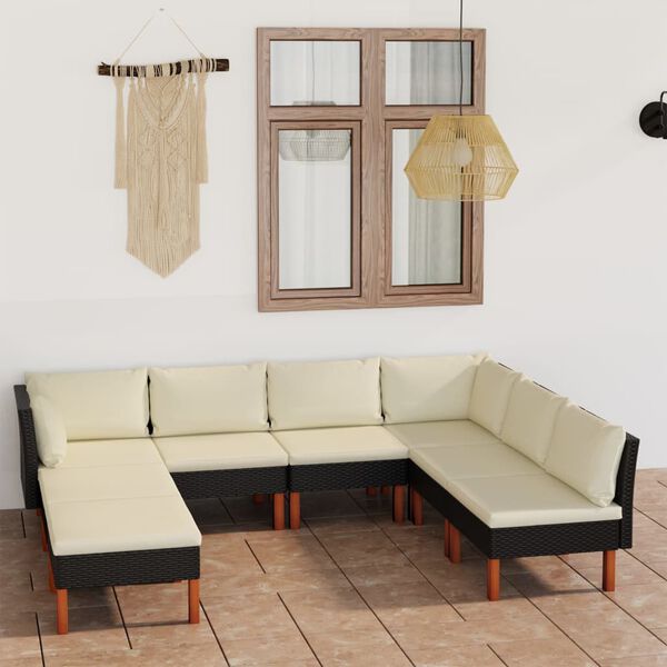 vidaXL Salon de jardin 8 pcs avec coussins R&eacute;sine tress&eacute;e Noir