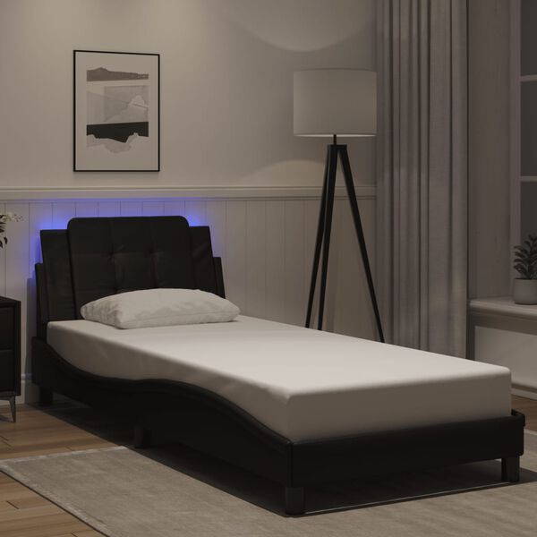 vidaXL Cadre de lit avec LED sans matelas Zadar noir 100x190 cm