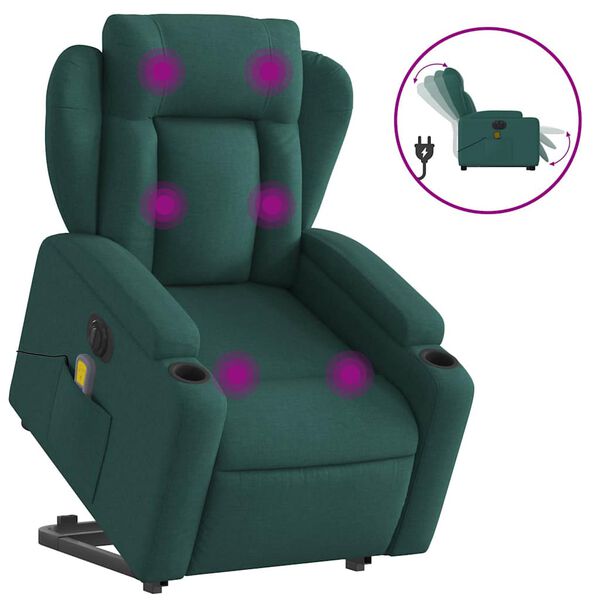 vidaXL Fauteuil inclinable de massage électrique vert foncé tissu