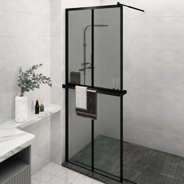 vidaXL Paroi de douche avec étagère Noir 80x195 cm Verre ESG&Aluminium