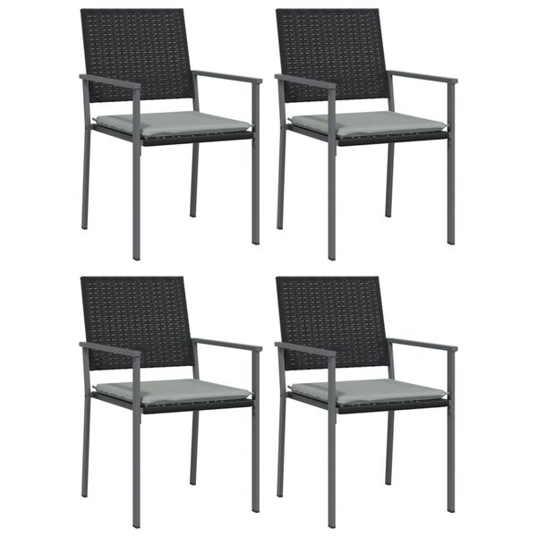 vidaXL Chaises de jardin et coussins lot de 4 noir 54x62,5x89 cm rotin