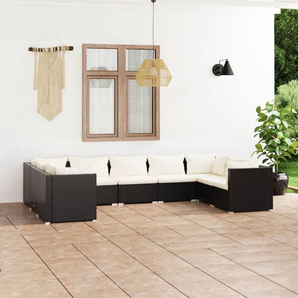 vidaXL Salon de jardin 9 pcs avec coussins R&eacute;sine tress&eacute;e Noir