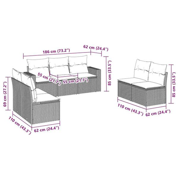 vidaXL Salon de jardin 7 pcs avec coussins noir r&eacute;sine tress&eacute;e