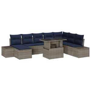 vidaXL Ensemble de canap&eacute; de jardin 9 pcs Gris et bleu marine
