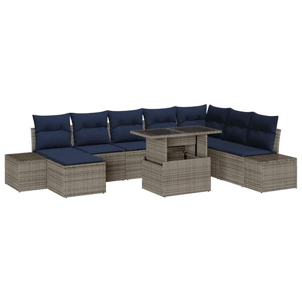 vidaXL Ensemble de canap&eacute; de jardin 9 pcs Gris et bleu marine