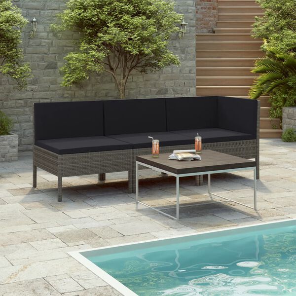 vidaXL Salon de jardin 3 pcs avec coussins R&eacute;sine tress&eacute;e Gris