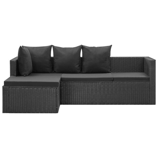 vidaXL Salon de jardin 4 pcs Noir avec coussins R&eacute;sine tress&eacute;e