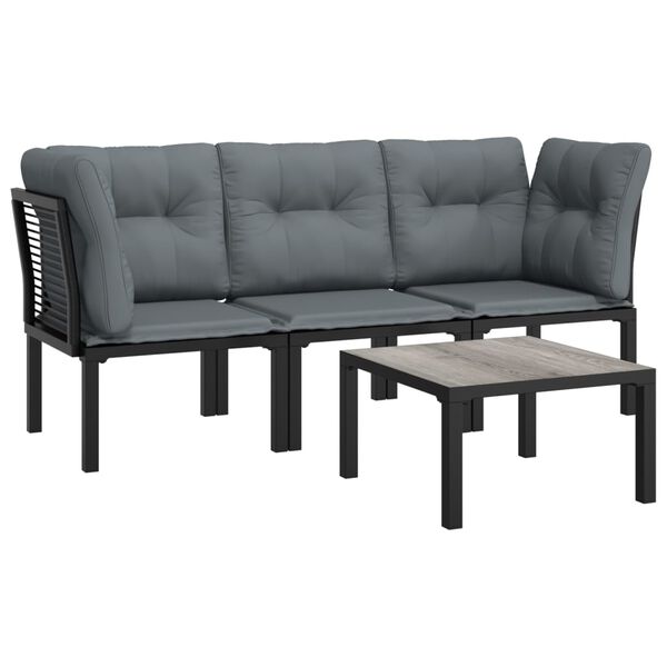 vidaXL Salon de jardin 4 pcs noir et gris résine tressée