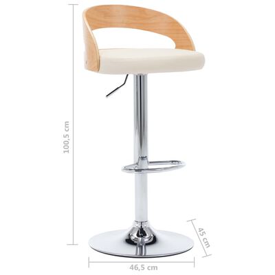 vidaXL Tabourets de bar lot de 2 crème similicuir et bois courbé