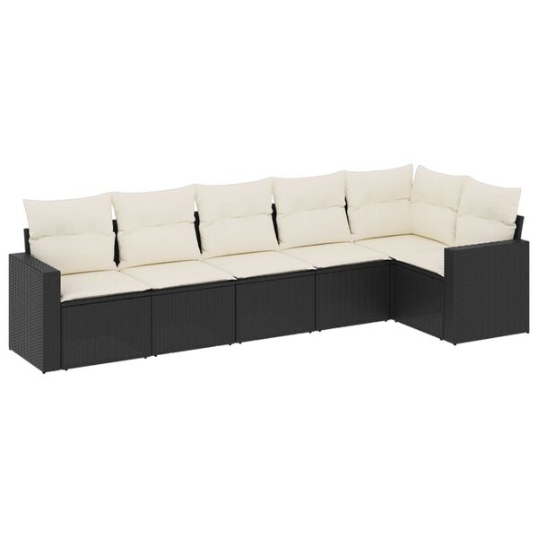 vidaXL Salon de jardin 6 pcs avec coussins noir r&eacute;sine tress&eacute;e