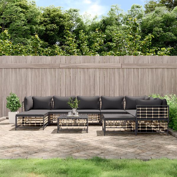 vidaXL Salon de jardin 10 pcs avec coussins anthracite r&eacute;sine tress&eacute;e