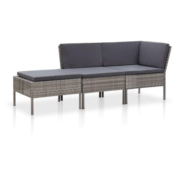 vidaXL Salon de jardin 3 pcs avec coussins R&eacute;sine tress&eacute;e Gris
