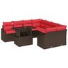 vidaXL Ensemble de canapé de jardin 9 pcs Marron et rouge polyrotin