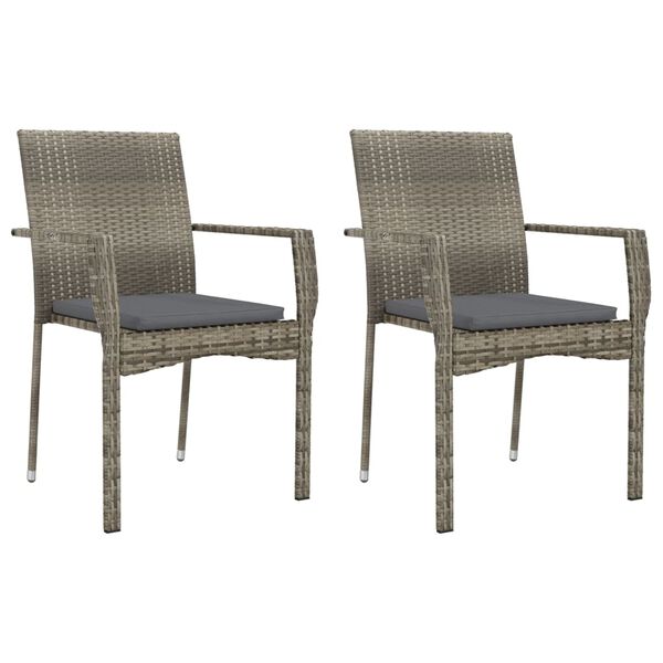 vidaXL Chaises de jardin avec coussins lot de 2 R&eacute;sine tress&eacute;e Gris