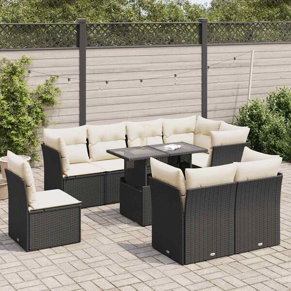 vidaXL Salon de jardin 9 pcs avec coussins noir r&eacute;sine tress&eacute;e
