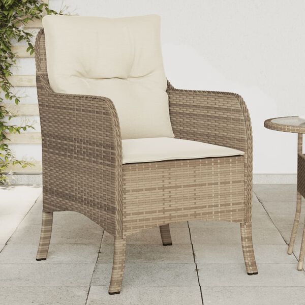 vidaXL Chaises de jardin avec coussins lot de 2 beige r&eacute;sine tress&eacute;e