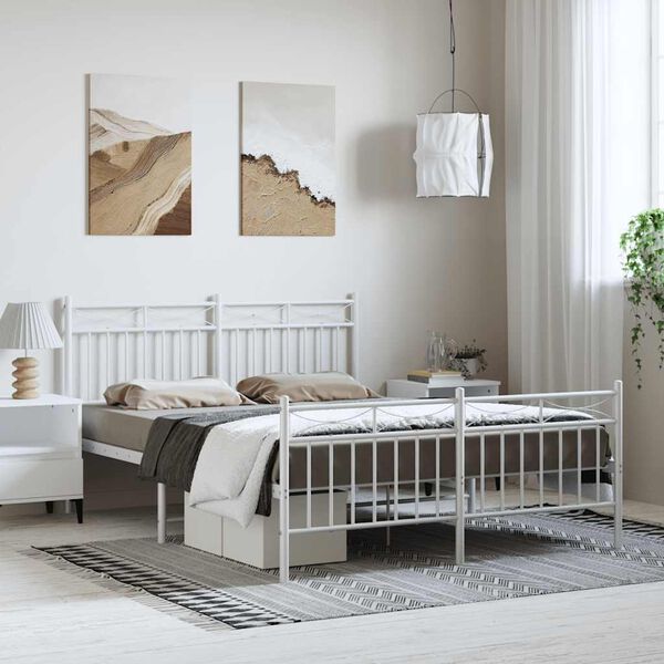 vidaXL Cadre de lit m&eacute;tal sans matelas et pied de lit blanc 150x200 cm