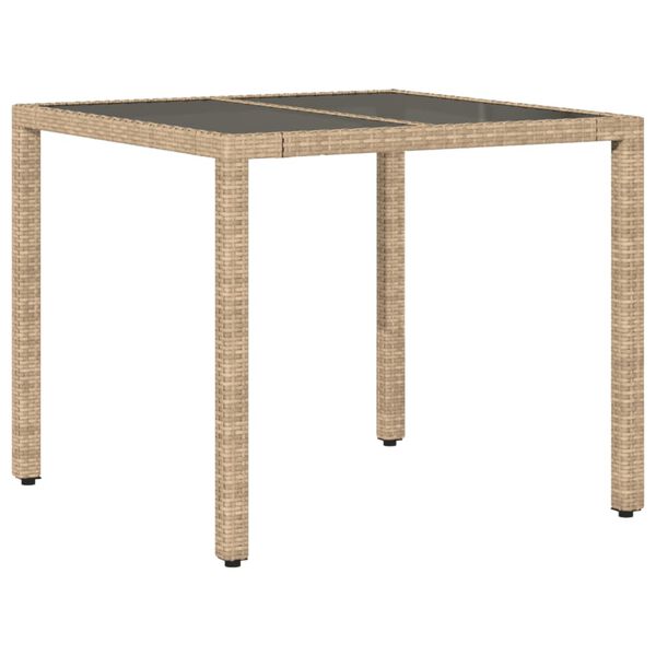 vidaXL Table de jardin dessus en verre beige 90x90x75cm résine tressée
