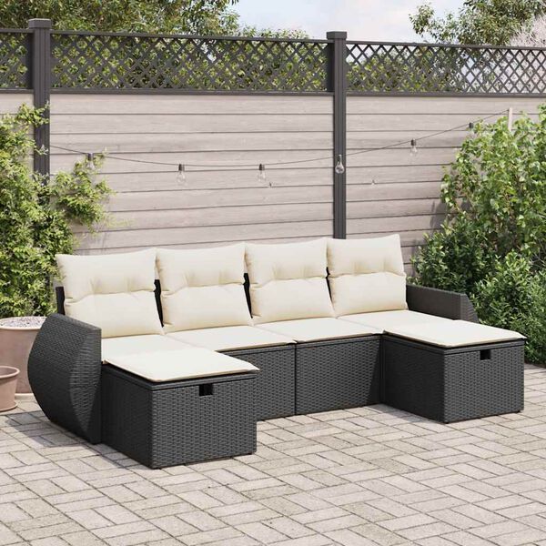 vidaXL Salon de jardin 6 pcs avec coussins noir r&eacute;sine tress&eacute;e