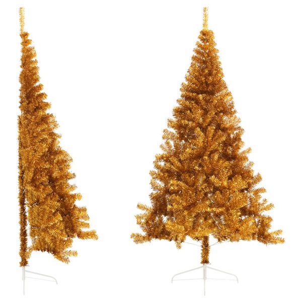 vidaXL Demi sapin de No&euml;l artificiel avec support dor&eacute; 210 cm PET