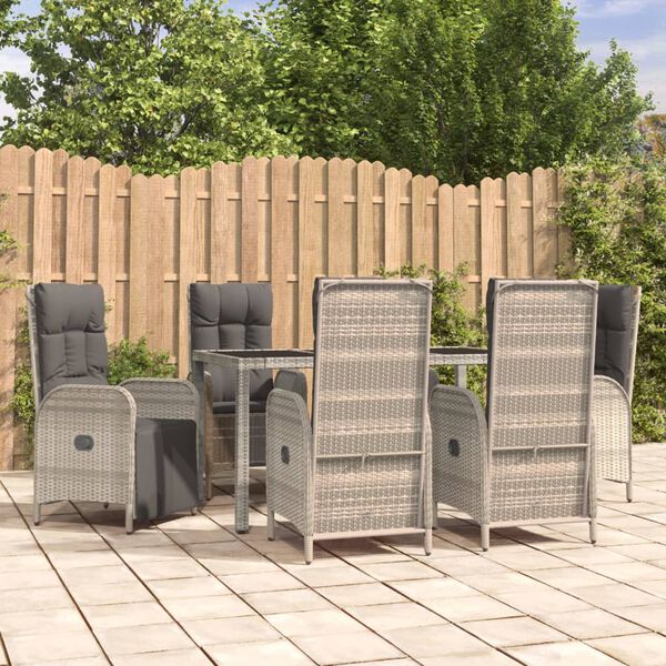 vidaXL Ensemble &agrave; manger jardin et coussins 7 pcs gris rotin