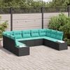 vidaXL Ensemble de canap&eacute; de jardin 9 pcs Noir et turquoise Polyrotin