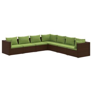vidaXL Salon de jardin 7 pcs avec coussins Résine tressée Marron