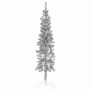 vidaXL Demi sapin de No&euml;l artificiel mince avec support Argent&eacute; 150 cm