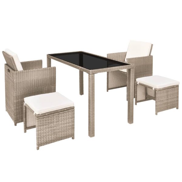 vidaXL Ensemble &agrave; manger d'ext&eacute;rieur avec coussins 5 pcs Rotin Beige