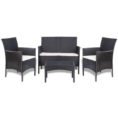 vidaXL Salon de jardin 4 pcs avec coussins Résine tressée Noir