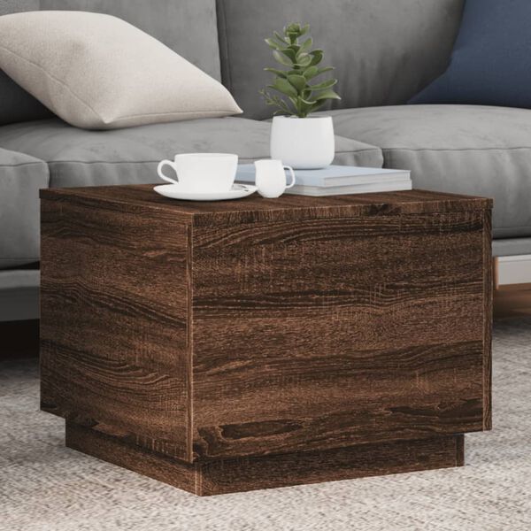 vidaXL Table basse avec lumi&egrave;res LED ch&ecirc;ne marron 50x50x40 cm