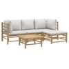 vidaXL Salon de jardin 5 pcs avec coussins gris clair bambou