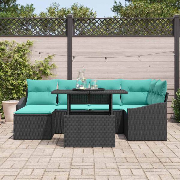 vidaXL Ensemble de canap&eacute; de jardin 7 pcs Noir et turquoise