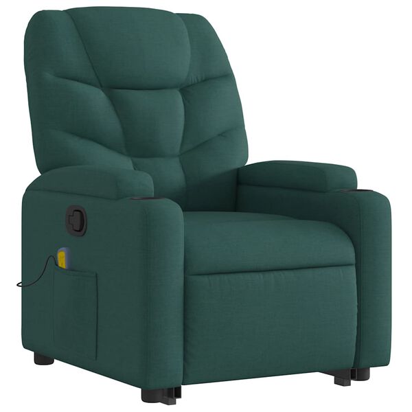 vidaXL Fauteuil inclinable de massage vert fonc&eacute; tissu