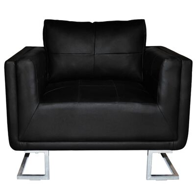 vidaXL Fauteuil cube avec pieds chromés noir cuir