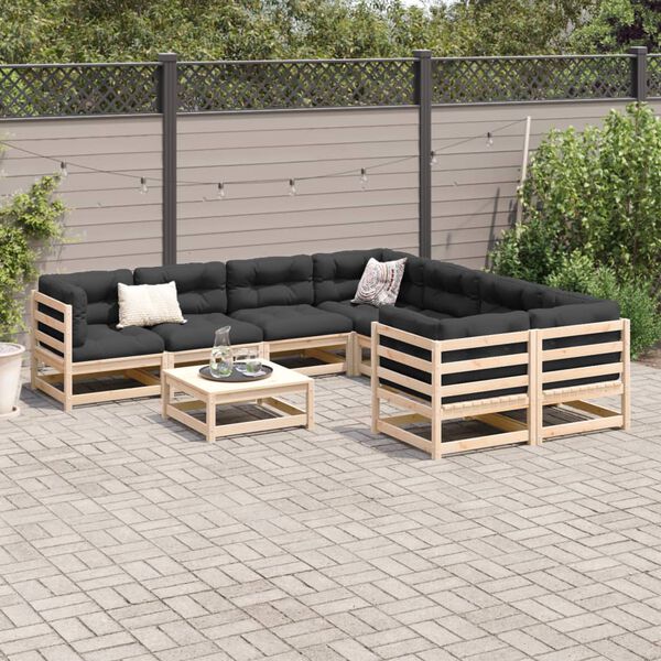 vidaXL Salon de jardin 9 pcs bois de pin massif