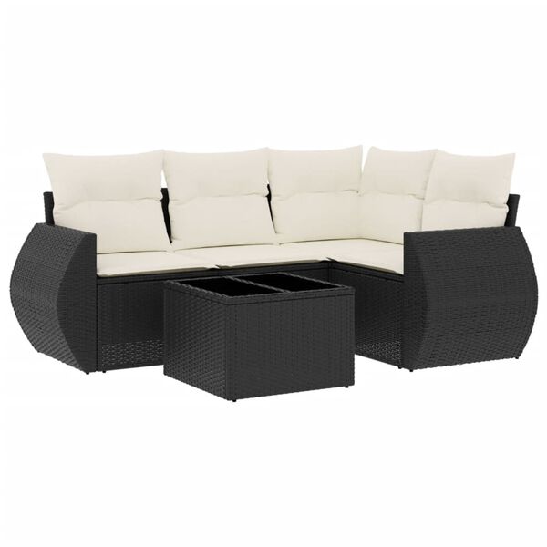 vidaXL Salon de jardin 5 pcs avec coussins noir r&eacute;sine tress&eacute;e
