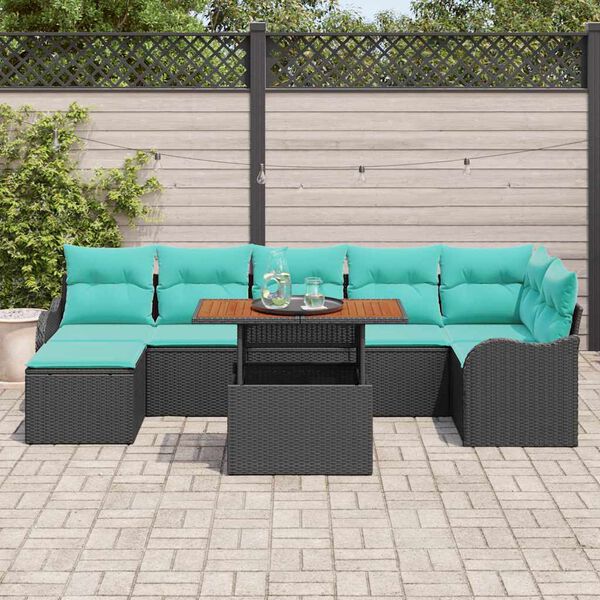 vidaXL Ensemble de canap&eacute; de jardin avec coussin 8 pcs Noir et bleu
