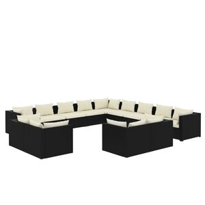vidaXL Salon de jardin 13 pcs avec coussins Noir R&eacute;sine tress&eacute;e
