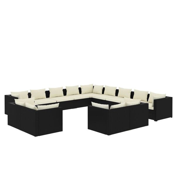 vidaXL Salon de jardin 13 pcs avec coussins Noir R&eacute;sine tress&eacute;e