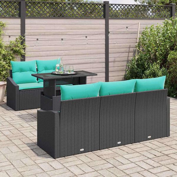 vidaXL Ensemble de canap&eacute; de jardin avec coussin 6 pcs Noir polyrotin