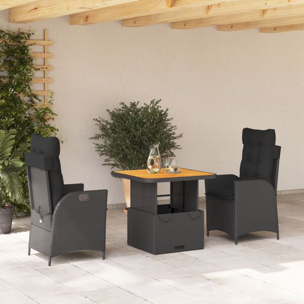 vidaXL Ensemble &agrave; manger de jardin coussins 2pcs noir r&eacute;sine tress&eacute;e