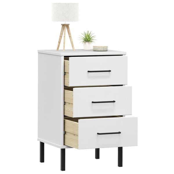 vidaXL Table de chevet avec pieds en métal Blanc Bois pin massif OSLO