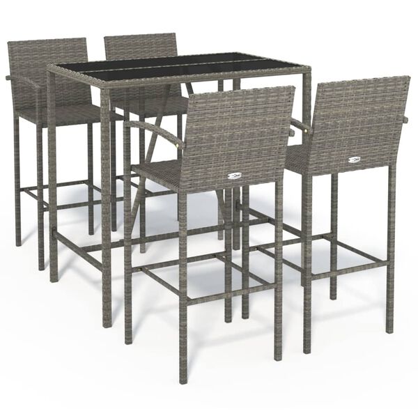 vidaXL Ensemble de bar de jardin 5 pcs gris résine tressée