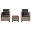 vidaXL Ensemble de bistro 3 pcs et coussins gris r&eacute;sine tress&eacute;e acacia