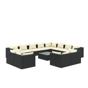 vidaXL Salon de jardin 13 pcs avec coussins Noir R&eacute;sine tress&eacute;e
