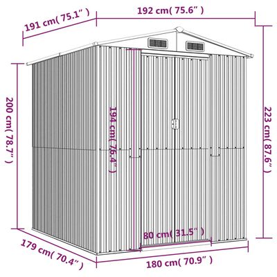 vidaXL Abri de jardin Vert 192x191x223 cm Acier galvanisé